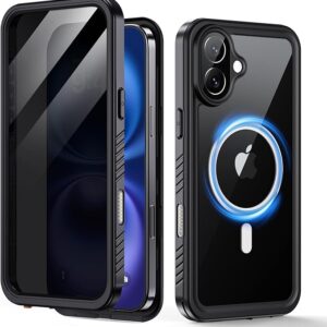 Case Privacy Screen, IP68 Waterproof Mobile Phone Case 360 Degree Full Body Shockproof Dustproof Outdoor Armour Case with Anti-Spy Screen Protector, Black