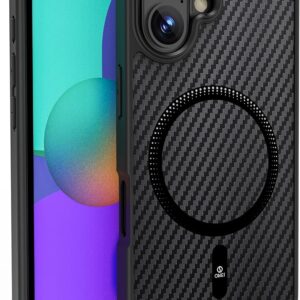 Ultra Thin Case, Compatible with MagSafe, Military Grade Drop Protection, Carbon Fibre Texture, Shockproof Protective Case, Extremely Durable Case, Black